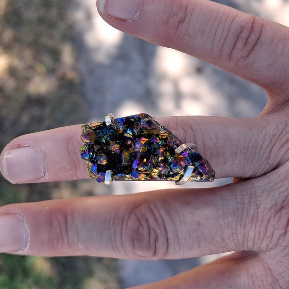 New Titanium Druzy 925 Silver Ring. - Picture 8 of 12